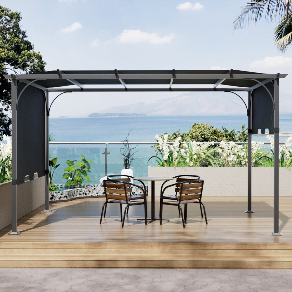 3x 3m/3x 4m Retractable Pergola With Pa-coated Polyester Canopy Outdoor Sun Shade Shelter With Steel Frame For Patio | 3m x 4m | Dark Grey