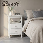 Bedside Table Wood Nightstand Cabinet 2 Storage Drawers Open Shelf | White
