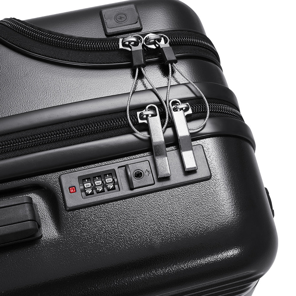 20 Inch Front Opening Suitcase With Tsa Lock And Usb Charging Port | Black