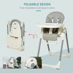 Foldable Baby High Chair Toddler Height Back Footrest Adjustable Grey