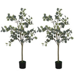 HOMCOM 2 Pack Artificial Plants, Faux Silk Eucalyptus Trees