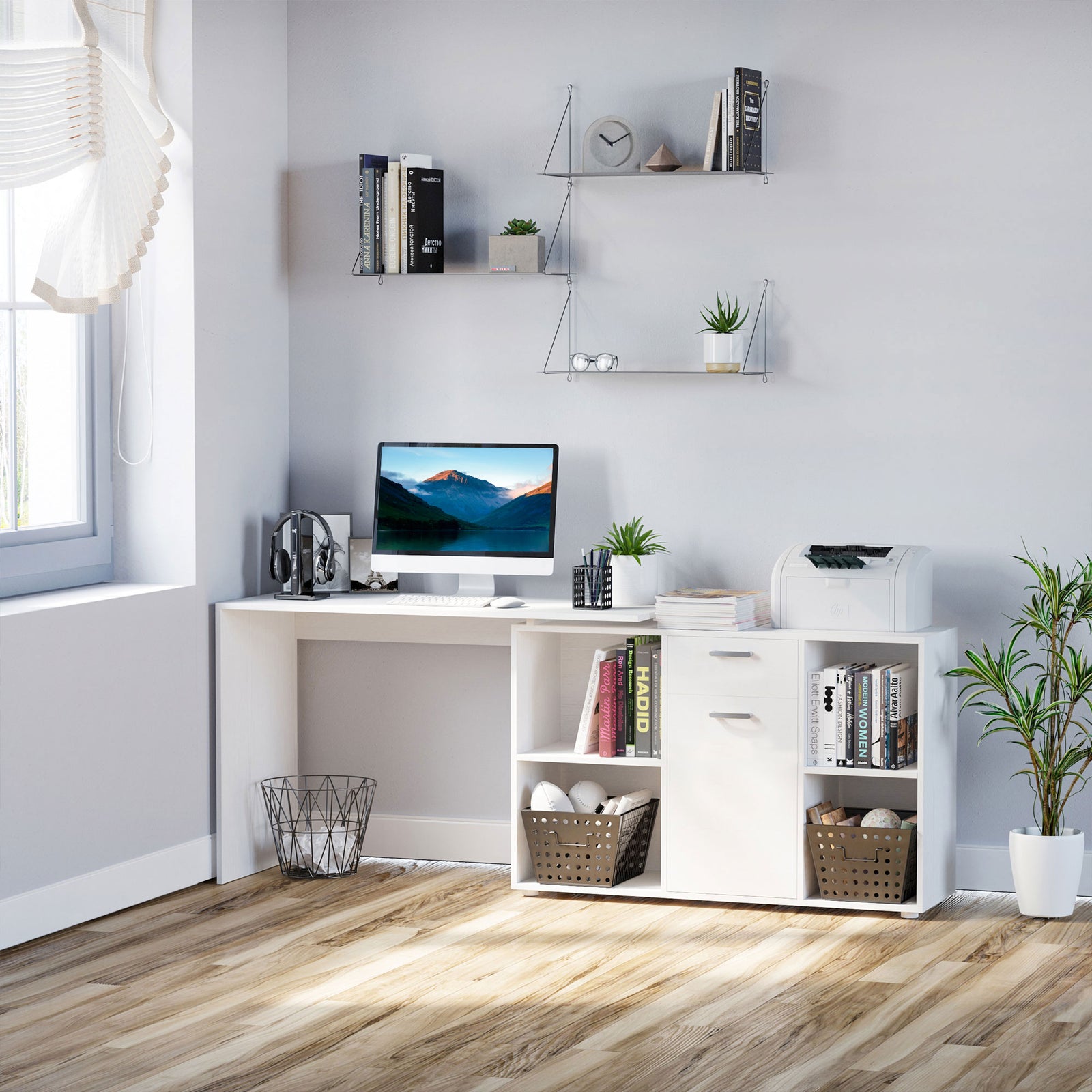 Dual Use Adjustable Large L Shaped Computer Desk Laptop | White