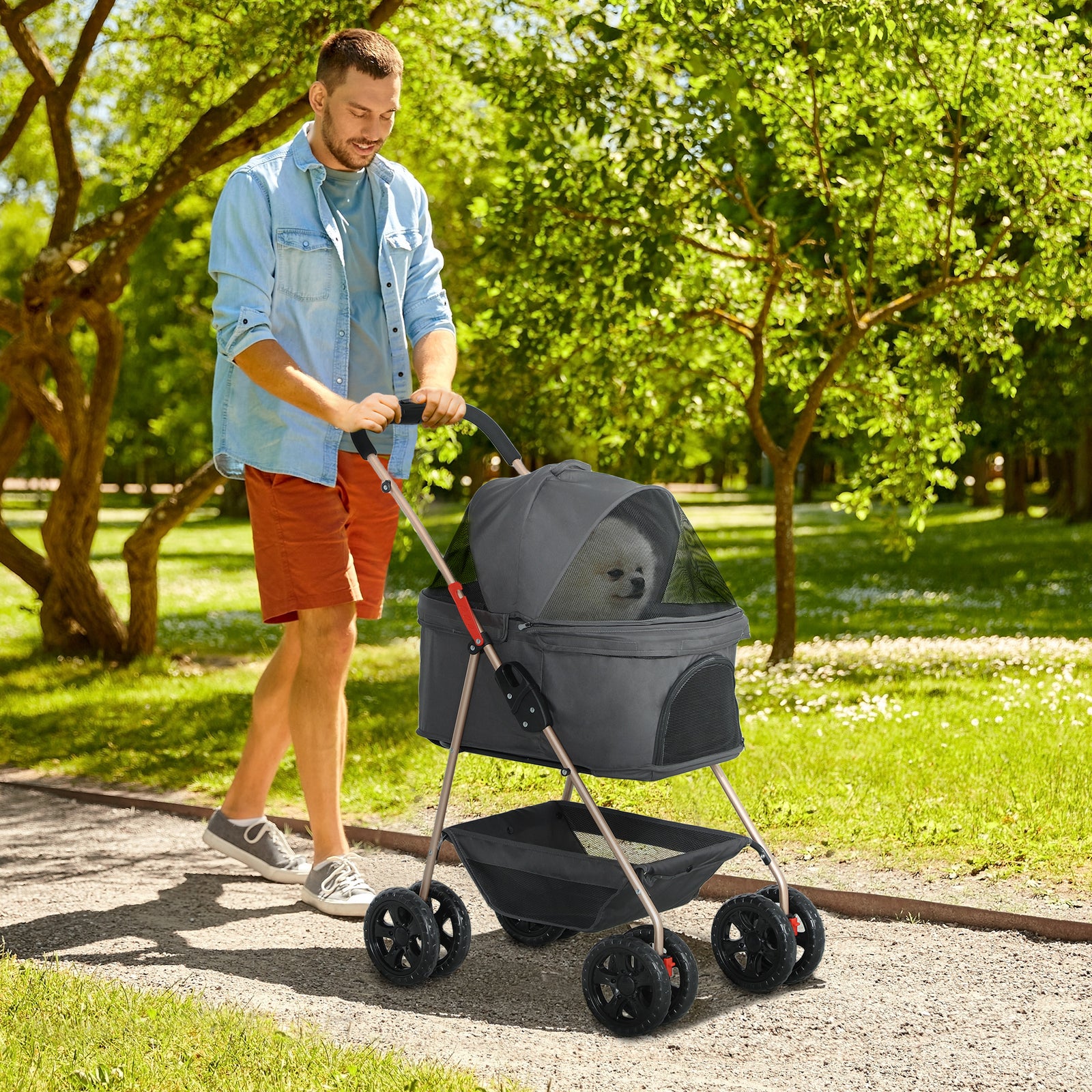 3 In 1 Pet Stroller With Detachable Carrier For Mini Dogs | Gray
