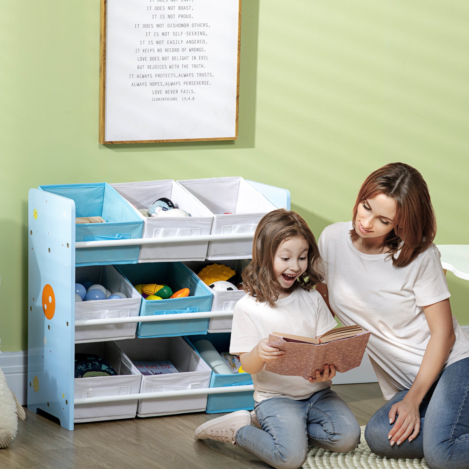 Storage Unit W/9 Removable Storage Baskets For Nursery Playroom | Blue