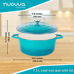 Cast Iron Dutch Oven Casserole Pot With Lid - 30cm (6.9l) | Teal