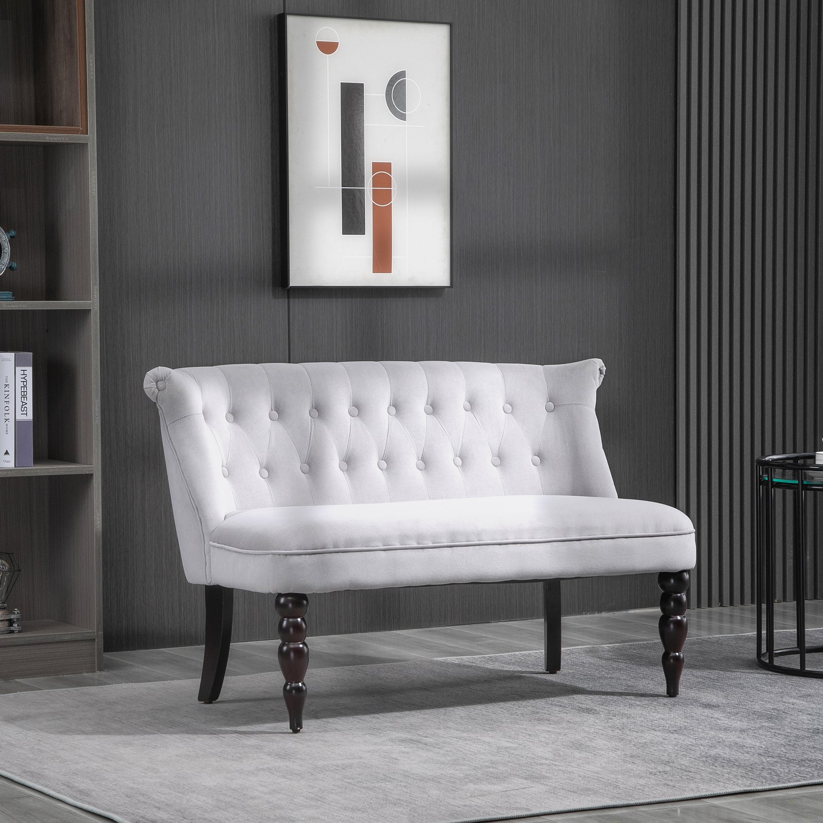 Velvet Feel French Inspired 2 Seat Lounger Couch Wood Frame