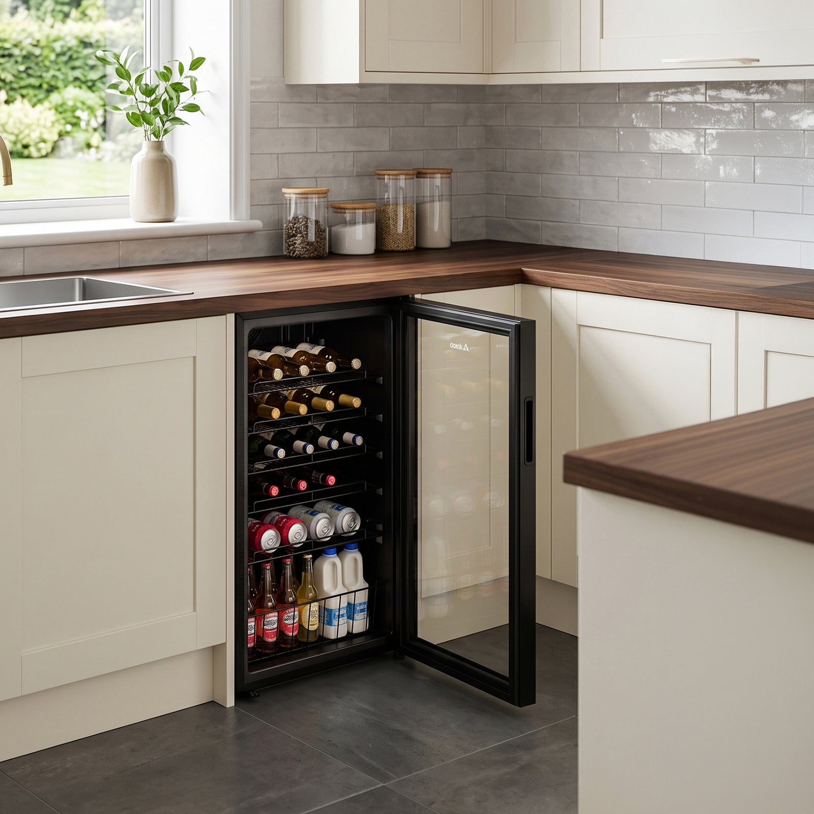 Glass Door Beverage Cooler With Led Light | 99l | Black