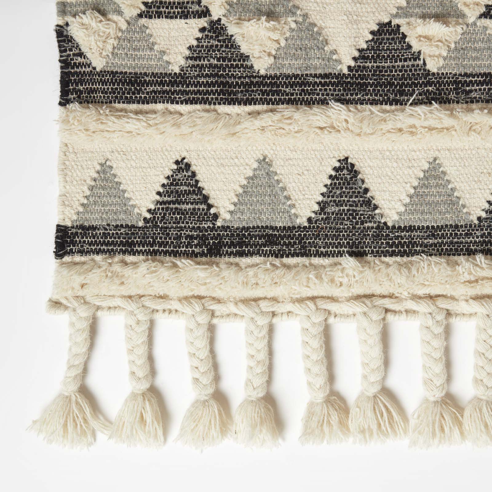 Kota Black & Grey Kilim Wool Rug | 200cm | Black & Grey