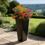 Zinc Galvanised Tall Flared Tapered Square Planter | 40cm x 40cm x 90cm | Matte Black