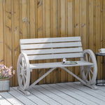 2 Seater Garden Bench W/ Wooden Cart Wagon Wheel Rustic Back | Charcoal Gray