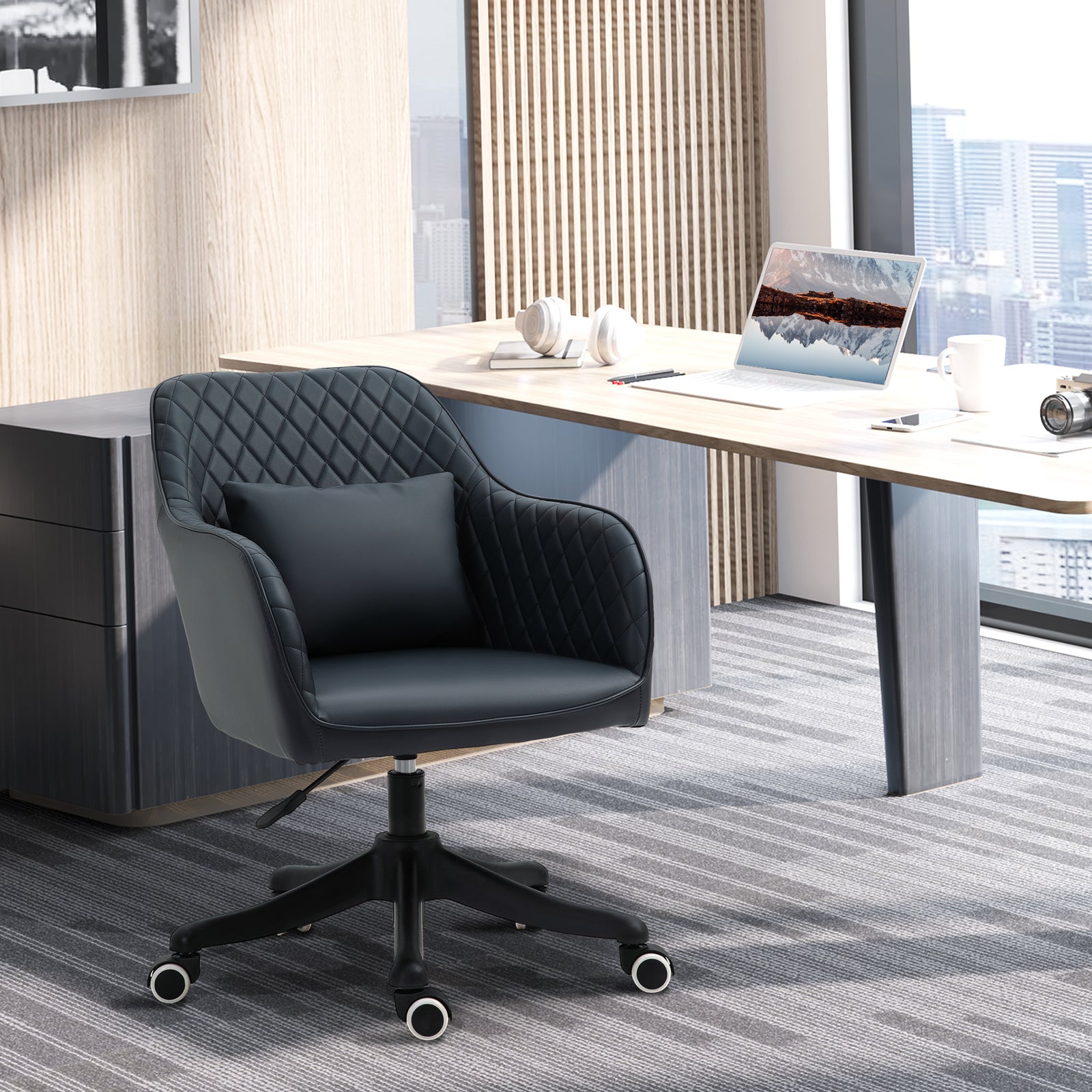Office Chair W/ Massage Lumbar Pillow Wheels | Blue