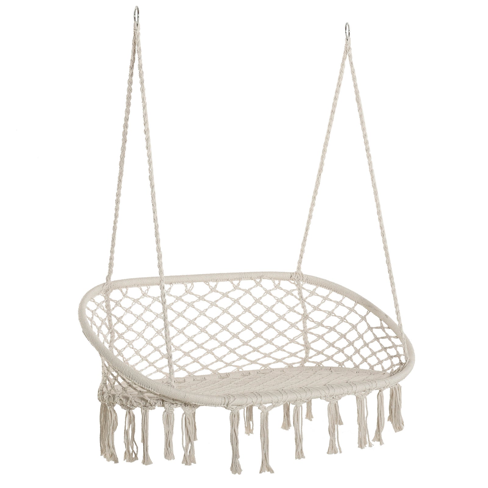 Hanging Chair, Cotton-polyester Blend Macrame, Metal Frame | Cream