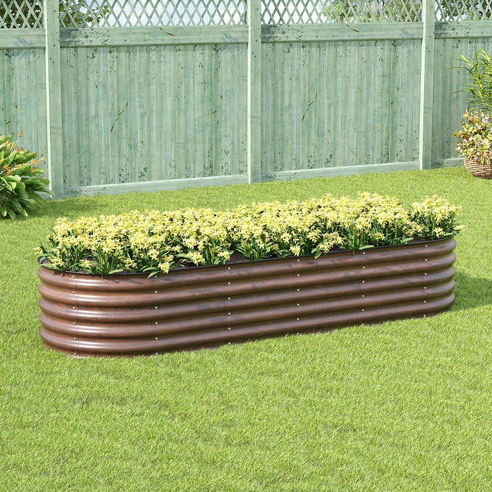 Brown Wood Grain Raised Garden Bed Oval-shaped Galvanised Steel Raised Garden Bed | Large