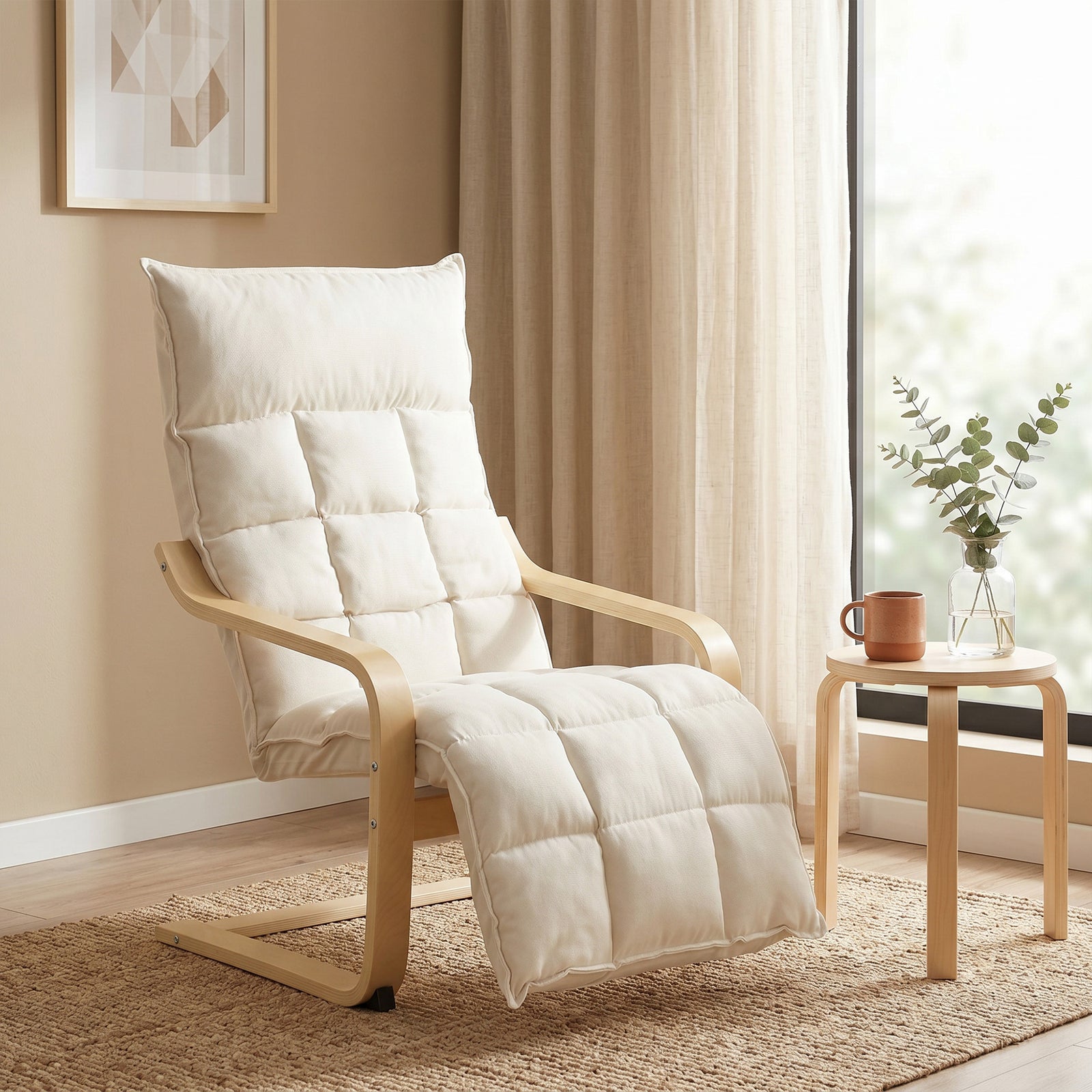 Accent Chair, Leisure Lounge Chair Armchair With Footrest | Cream