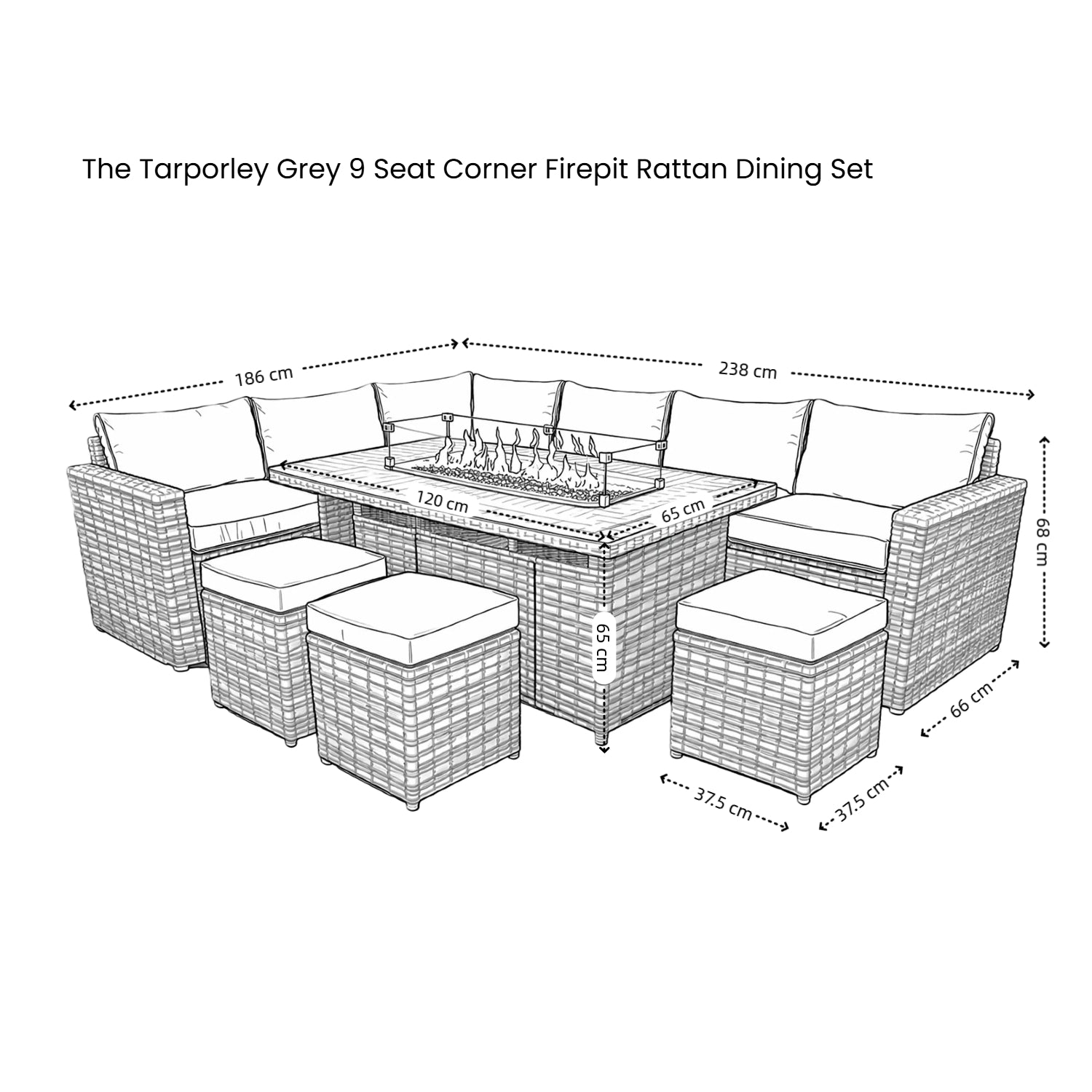 The Tarporley Grey 9 Seat Corner Firepit Rattan Dining Set