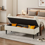 Linen Upholstered Storage Ottoman Bench With Pillowed Armrests – Hidden Compartment, 126cm W