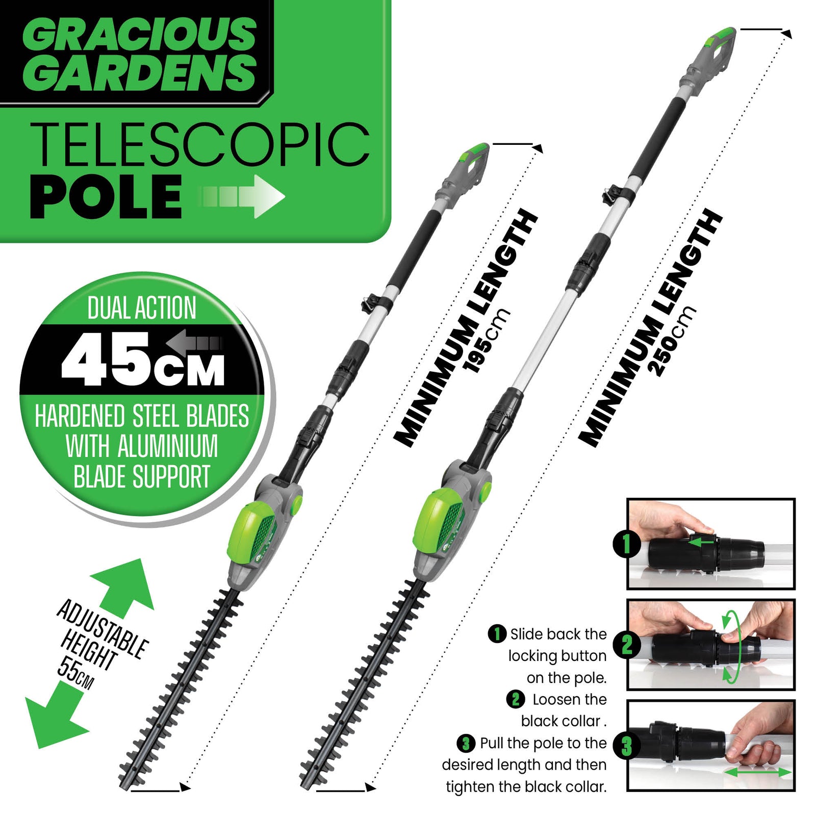 500w Hedge Trimmer Garden Electric Long Reach Telescopic Extendable Hedge Cutter Corded