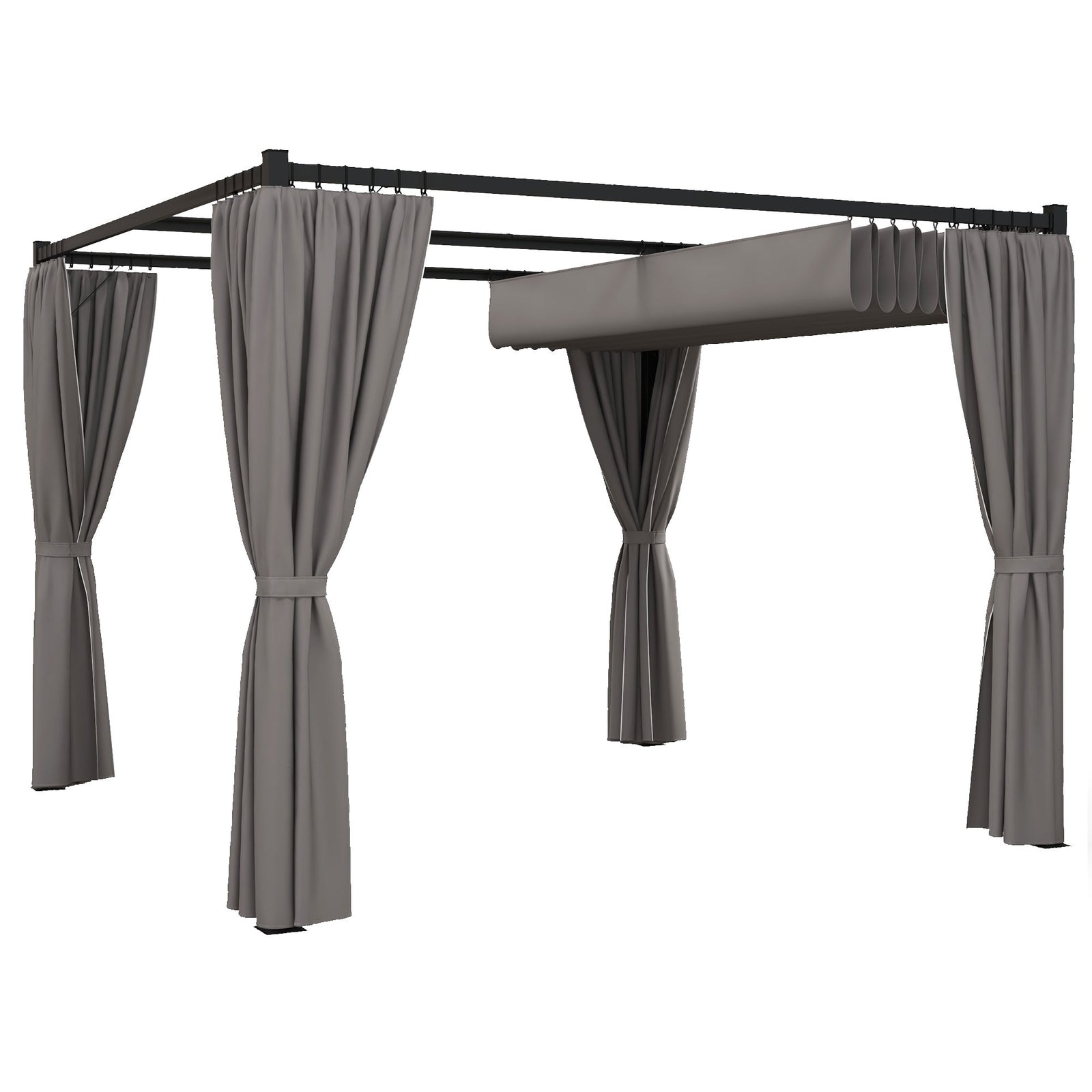 3 X 3(m) Pergola With Retractable Roof And Curtains | Light Slate Gray