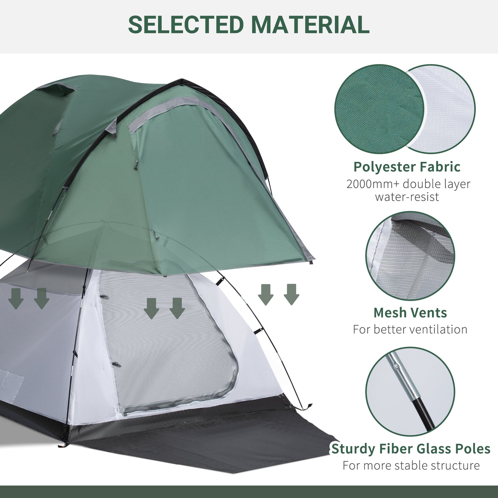 Compact Camping Tent W/ Vestibule & Mesh Vents For Hiking | Gray