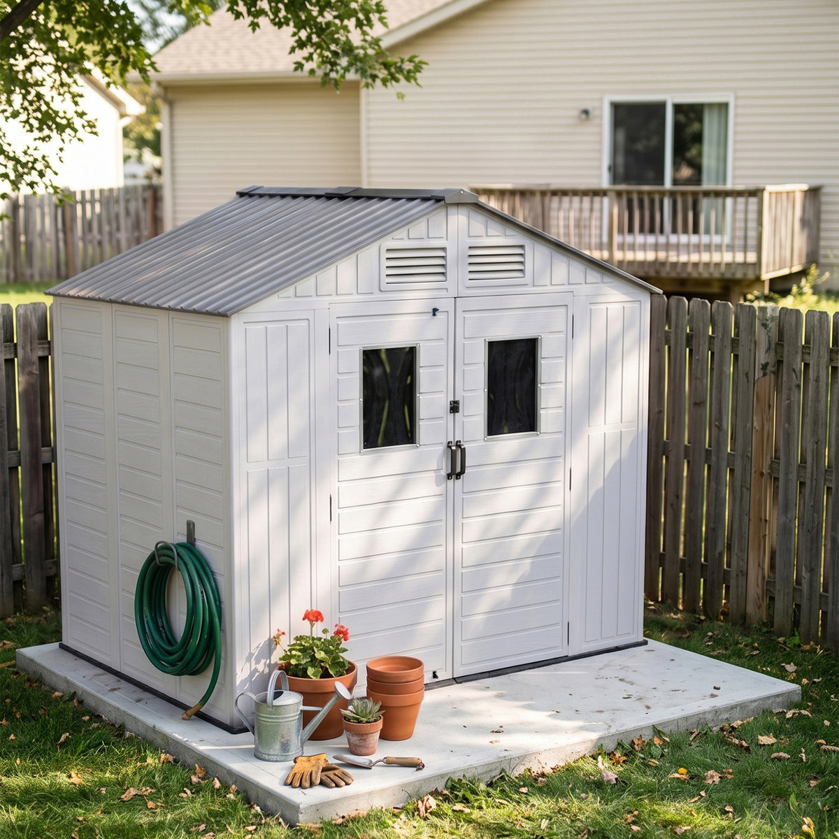 Breeins 8x6ft Plastic Garden Storage Shed With Lockable Door