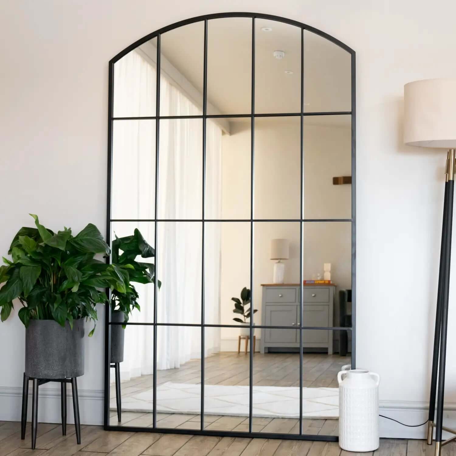Tomi - Metal Arched Lattice Window Mirror | 200cm x 120cm | Black
