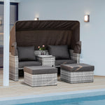 3 Pc Outdoor Rattan Daybed Sofa Table W/ Canopy
