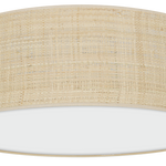 Marshall Hand Made Designer Ceiling Lamp In Matt White Metal And Natural Rattan Coloured Fabric