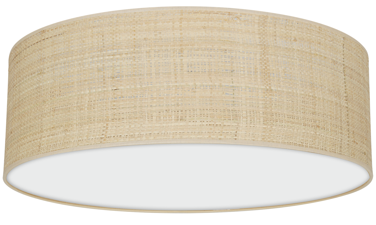 Marshall Hand Made Designer Ceiling Lamp In Matt White Metal And Natural Rattan Coloured Fabric