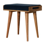 Solid Mango Wood Teal Velvet Tray Style Footstool