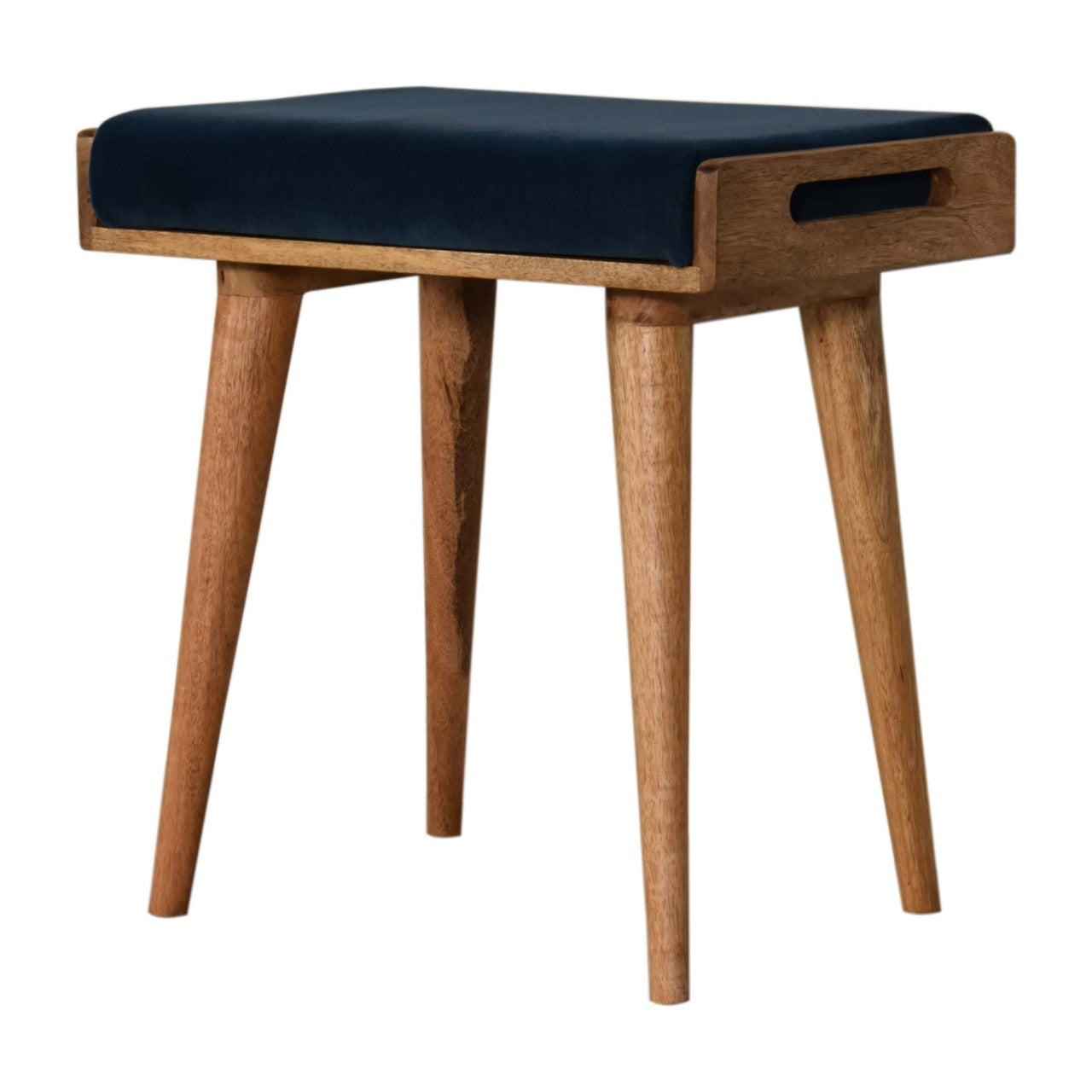 Solid Mango Wood Teal Velvet Tray Style Footstool