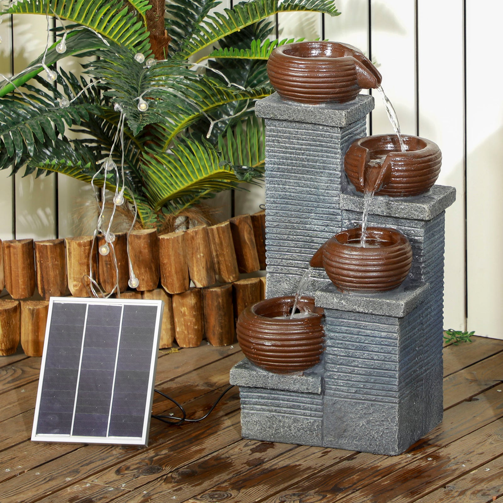 Solar Garden Water Feature, 4 Tiers, Led Lights, 58cm