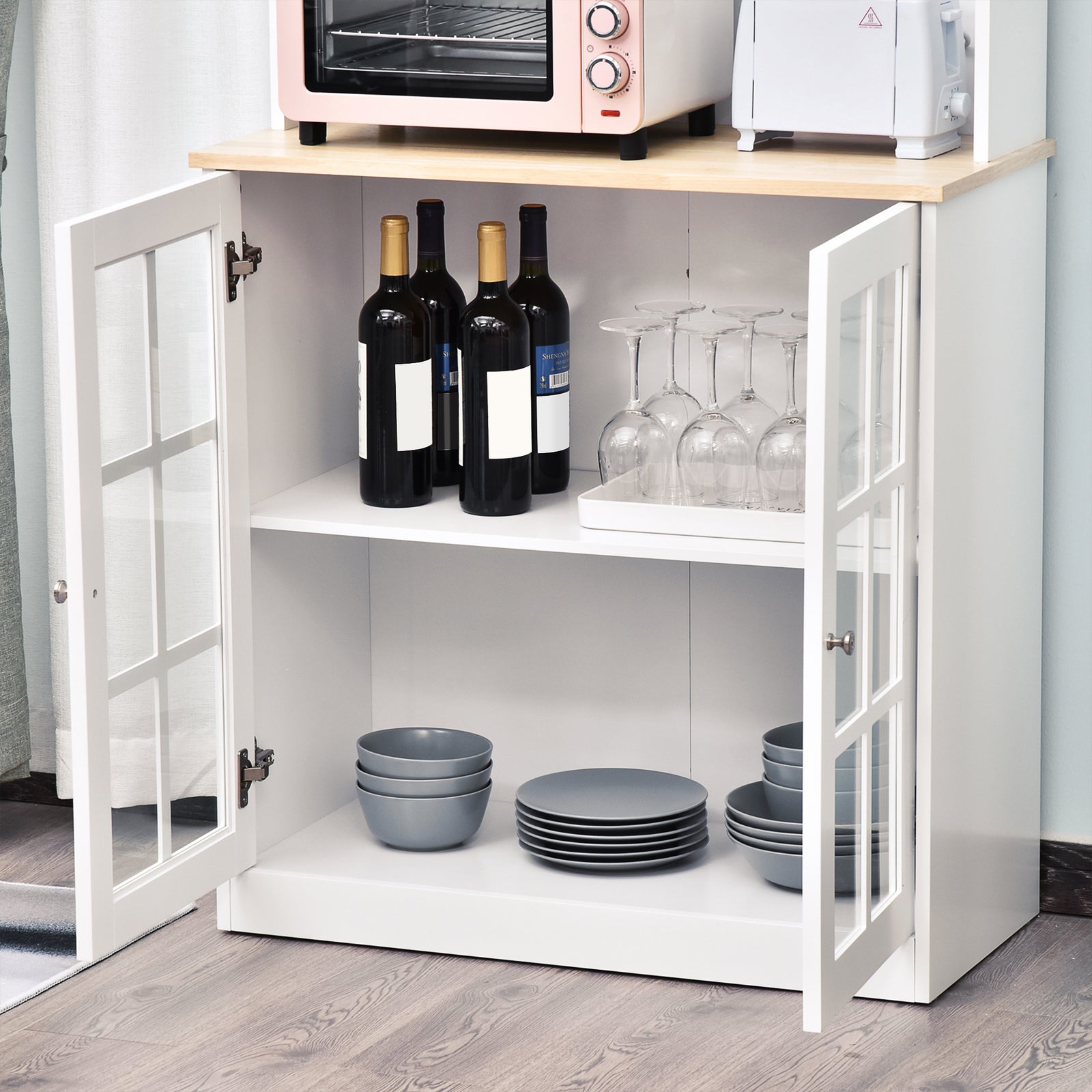 Home Sideboard Cabinet With Glass Doors, Shelves