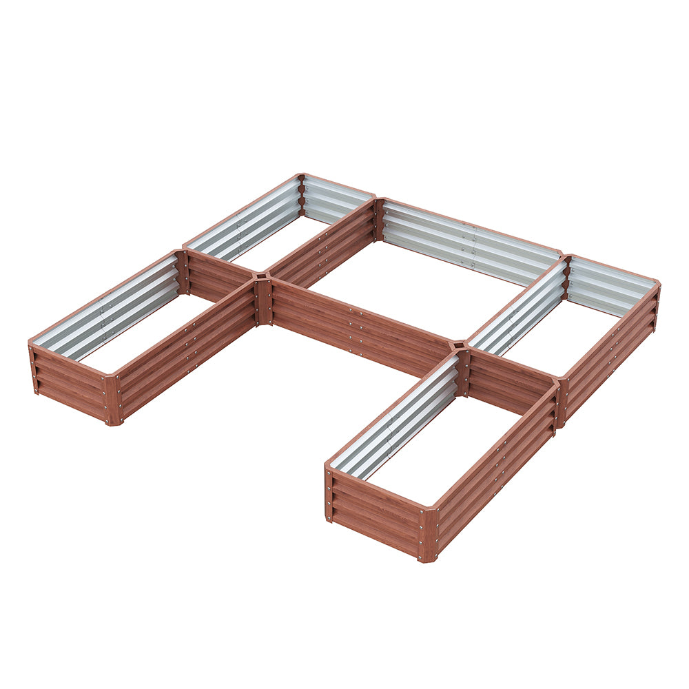 U-shaped Raised Garden Bed Metal Planter Box With 5 Compartments | Brown