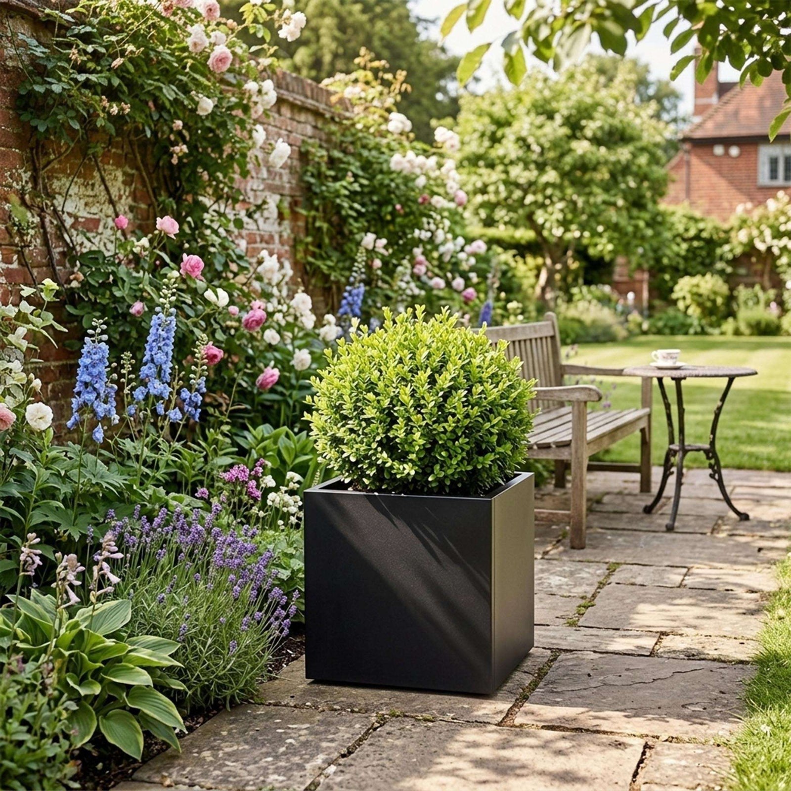 Nicoman Black Metal Cube Planter 50x50x50cm Galvanised Steel Outdoor & Indoor Plant Pot