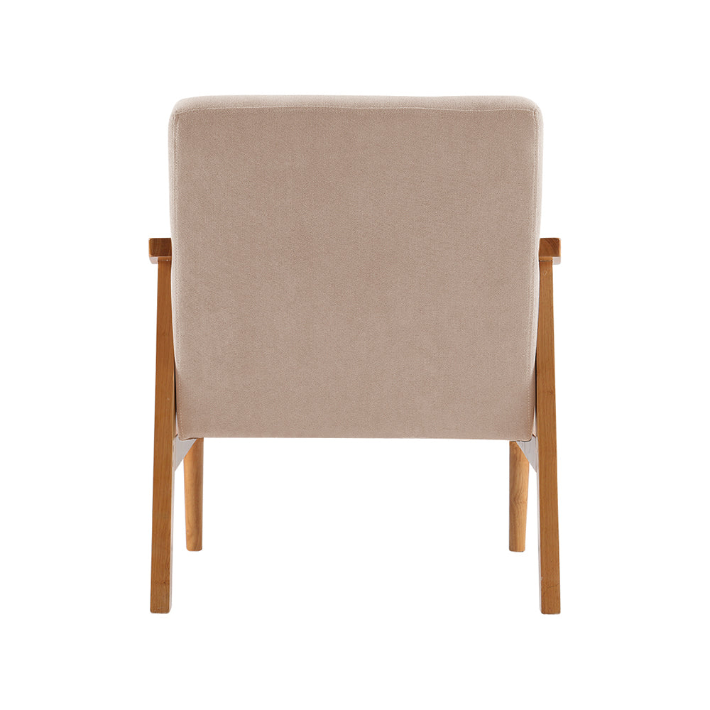 Modern Beige Fabric Armchair with Wooden Frame and Padded Cushion