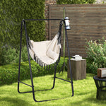 Patio Hammock Chair With Stand,  Cushion, Armrest, Hooks | Cream