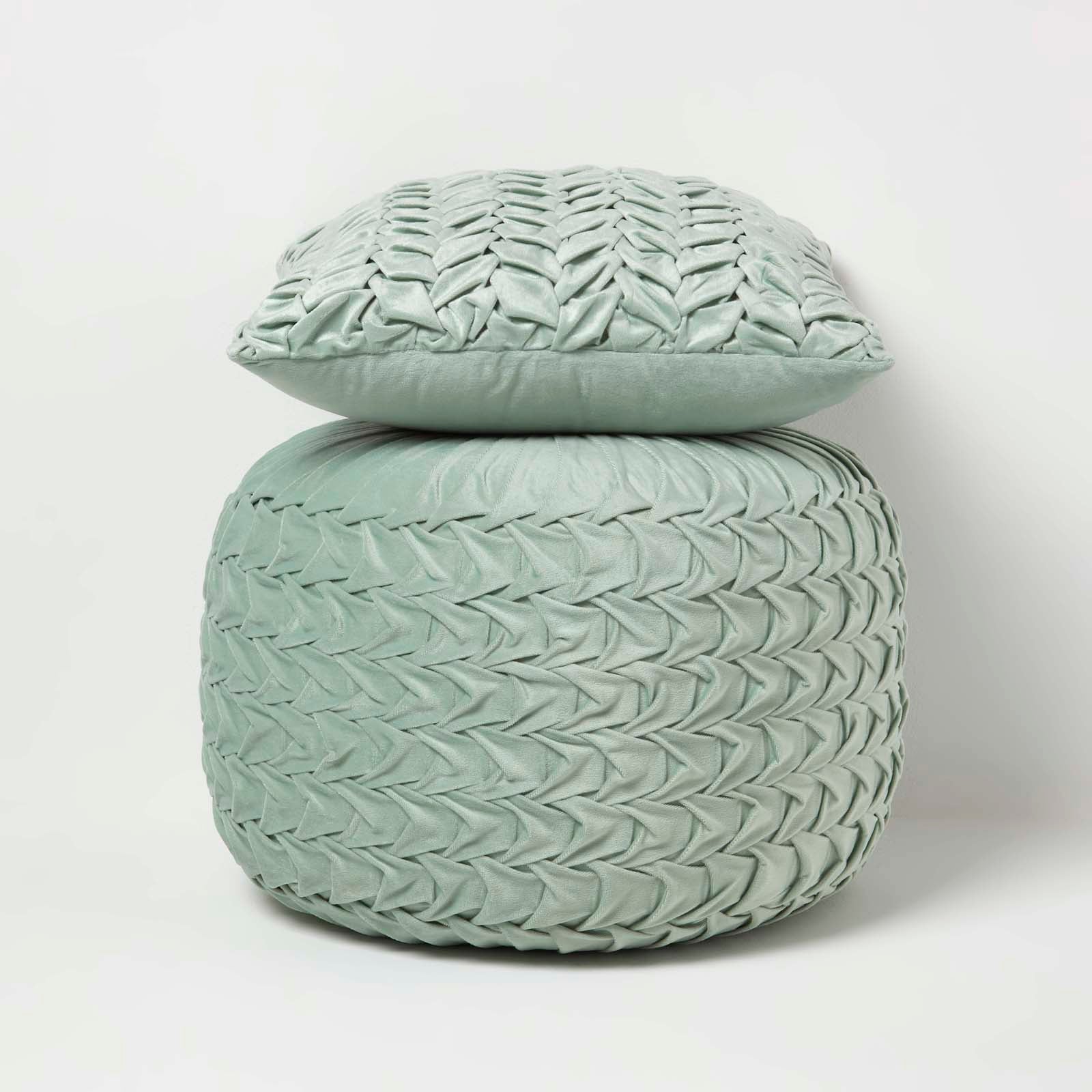 Grace Pleated Velvet Pouffe | 50cm x 35cm | Green