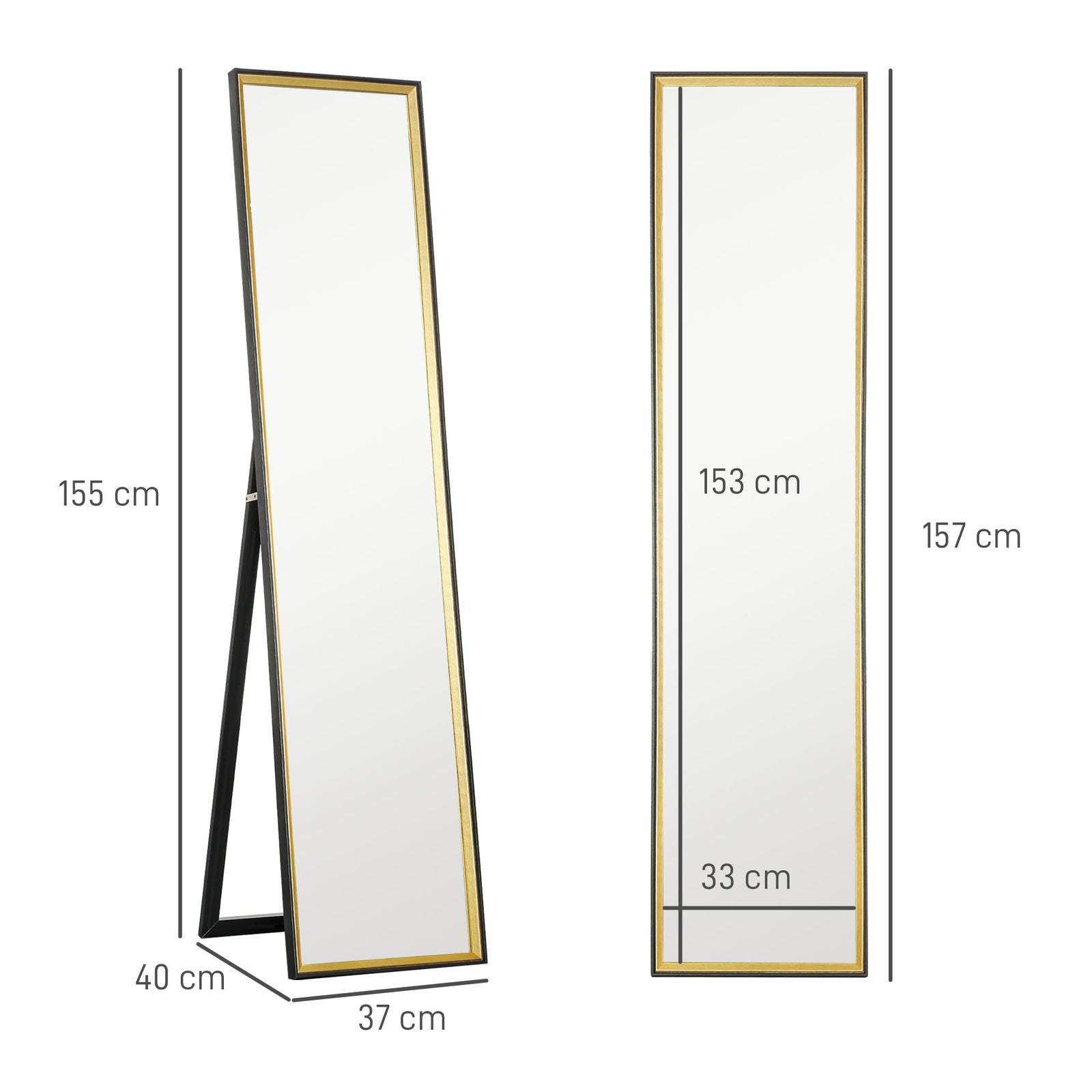 Full Length Mirror Wall Mount Leaning Standing Mirror | One Size | Black