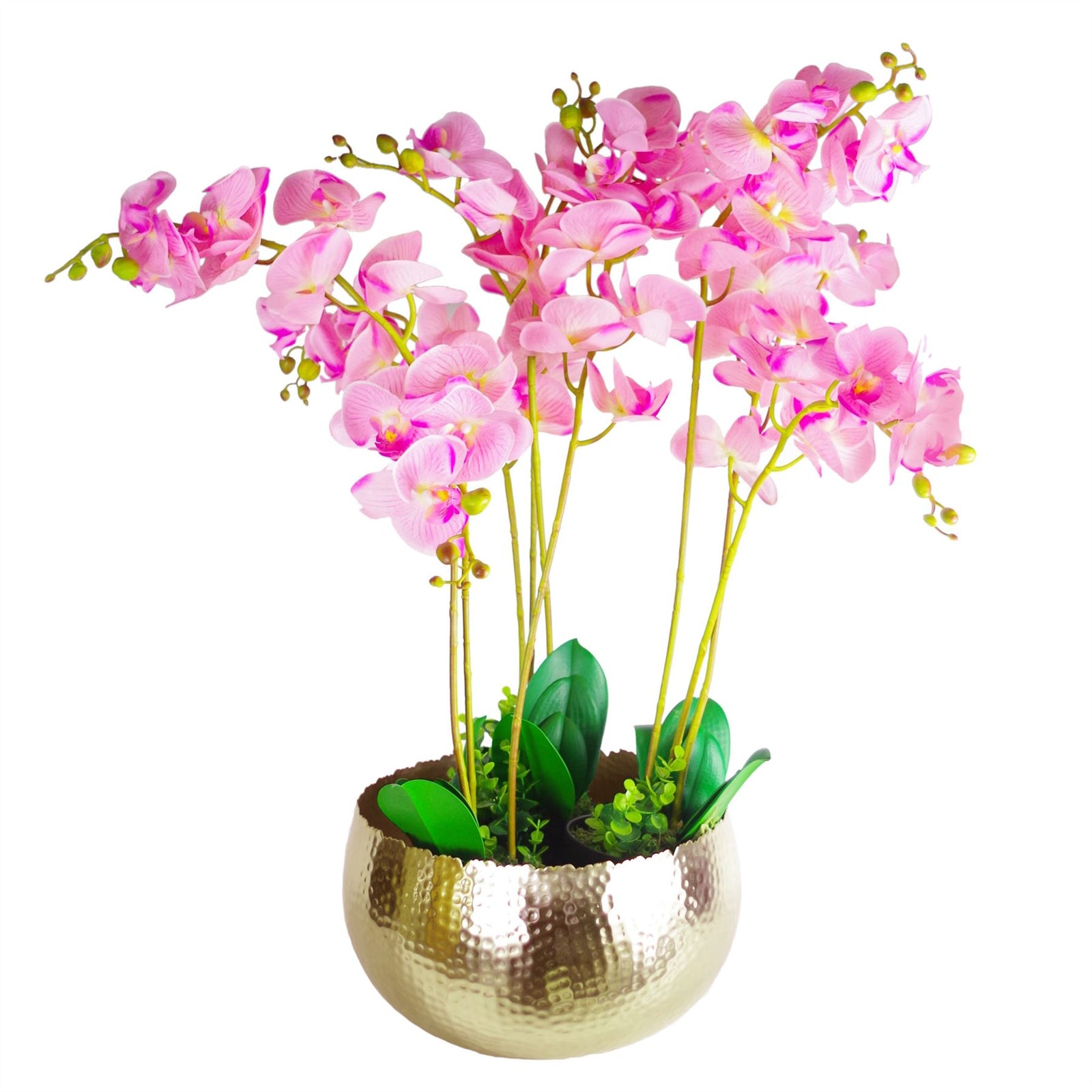 Artificial Orchid Xl Metal Bowl Planter 70x70cm