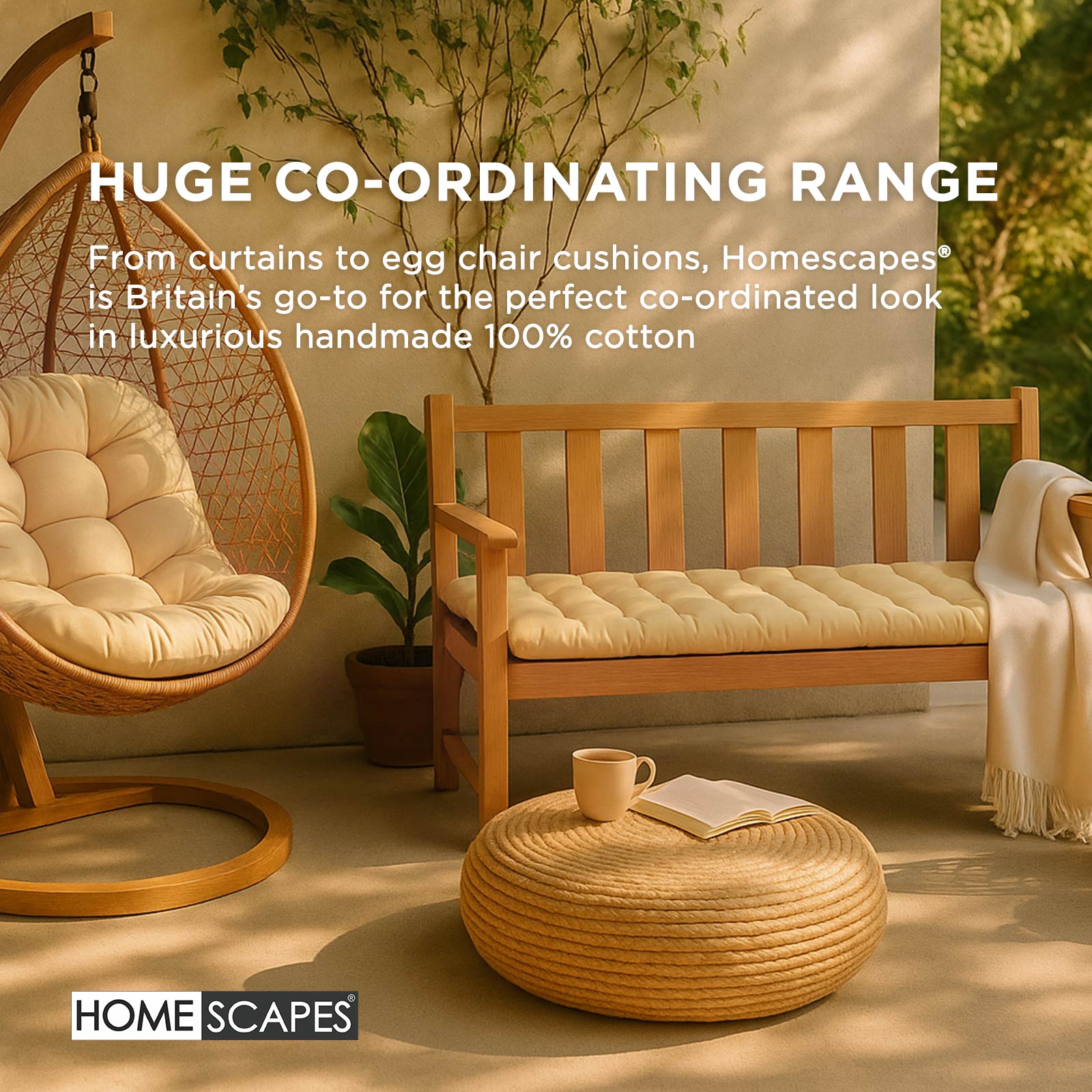 Outdoor Bench Cushion For 2 & 3 Seater Garden Seat Pad For Furniture, Kitchen, Dining & Indoor Use | 2 | Cream