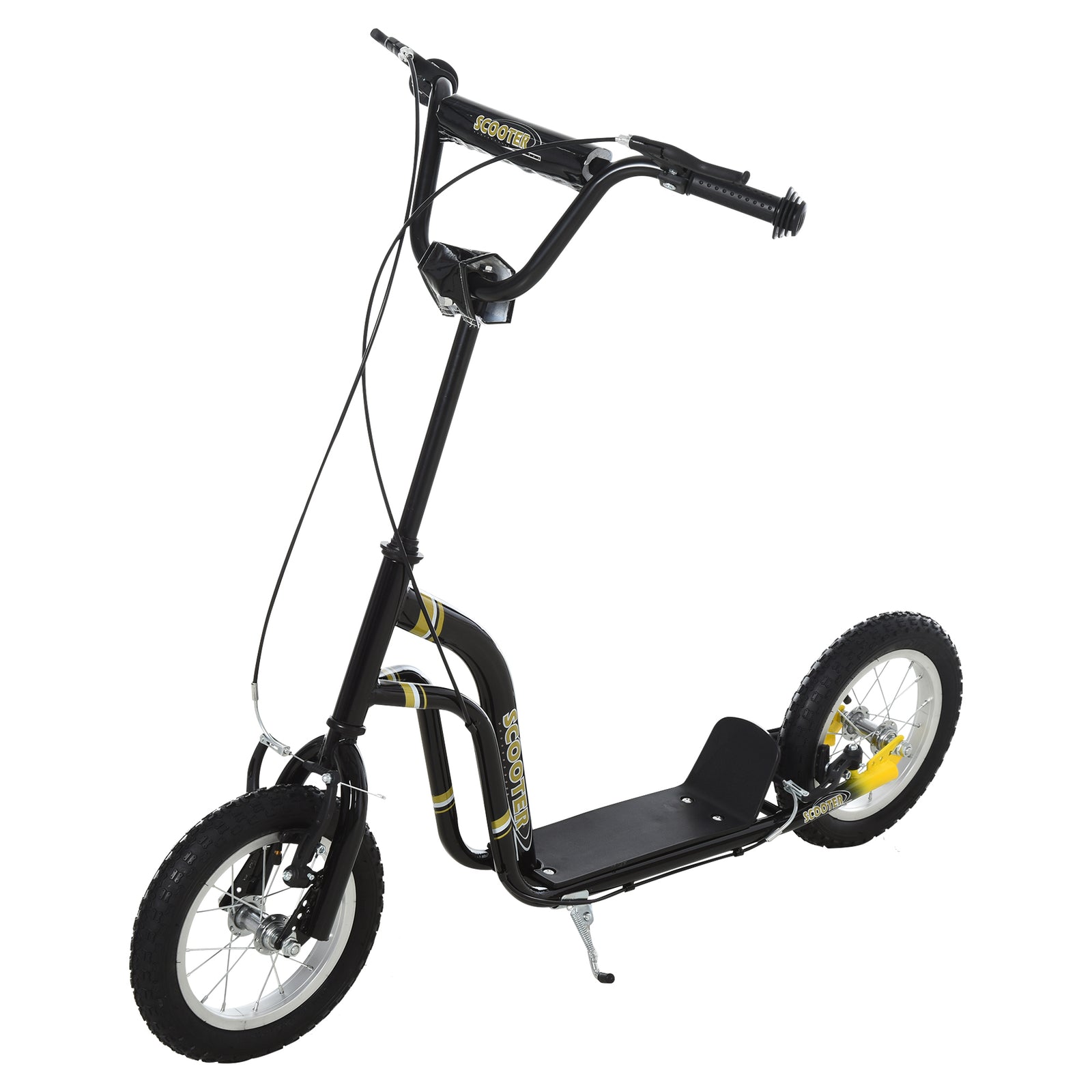 Dual Brakes Kick Scooter 12-inch Inflatable Wheel Ride On Toy For Age 5+ | Black