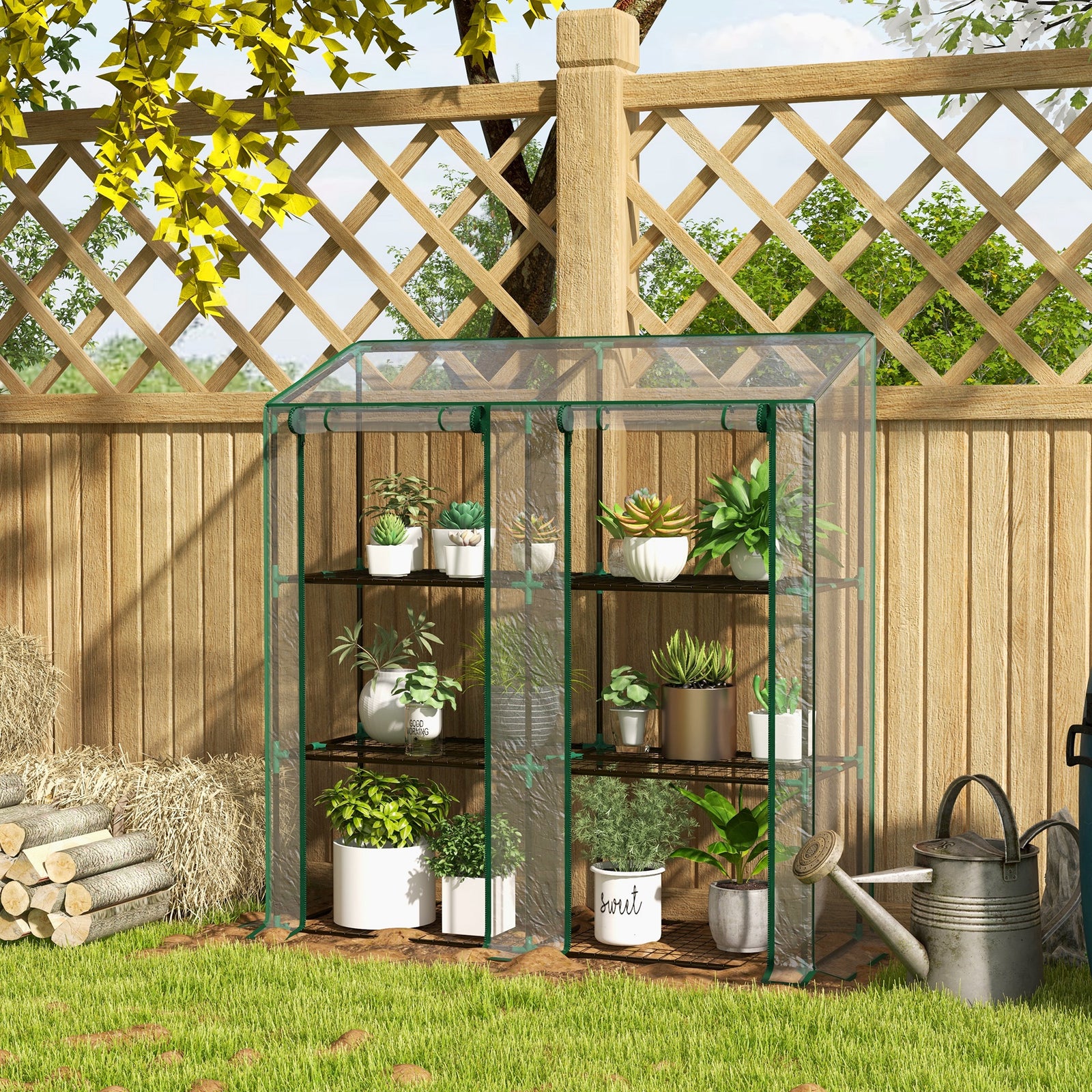 3-tier Mini Greenhouse W/ Roll-up Doors 151x143cm