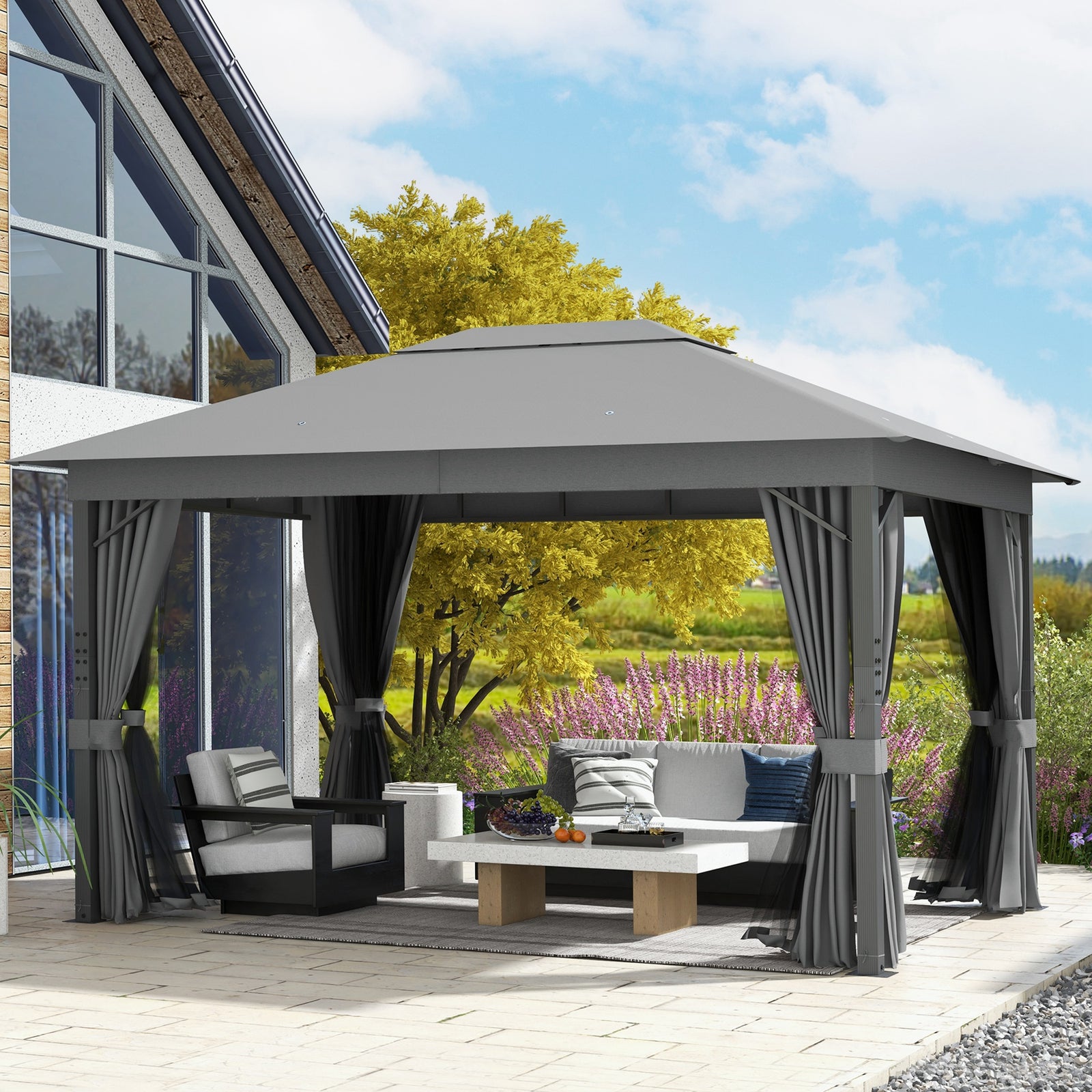 4 X 3metre Patio Gazebo Garden Shelter W/curtains Netting