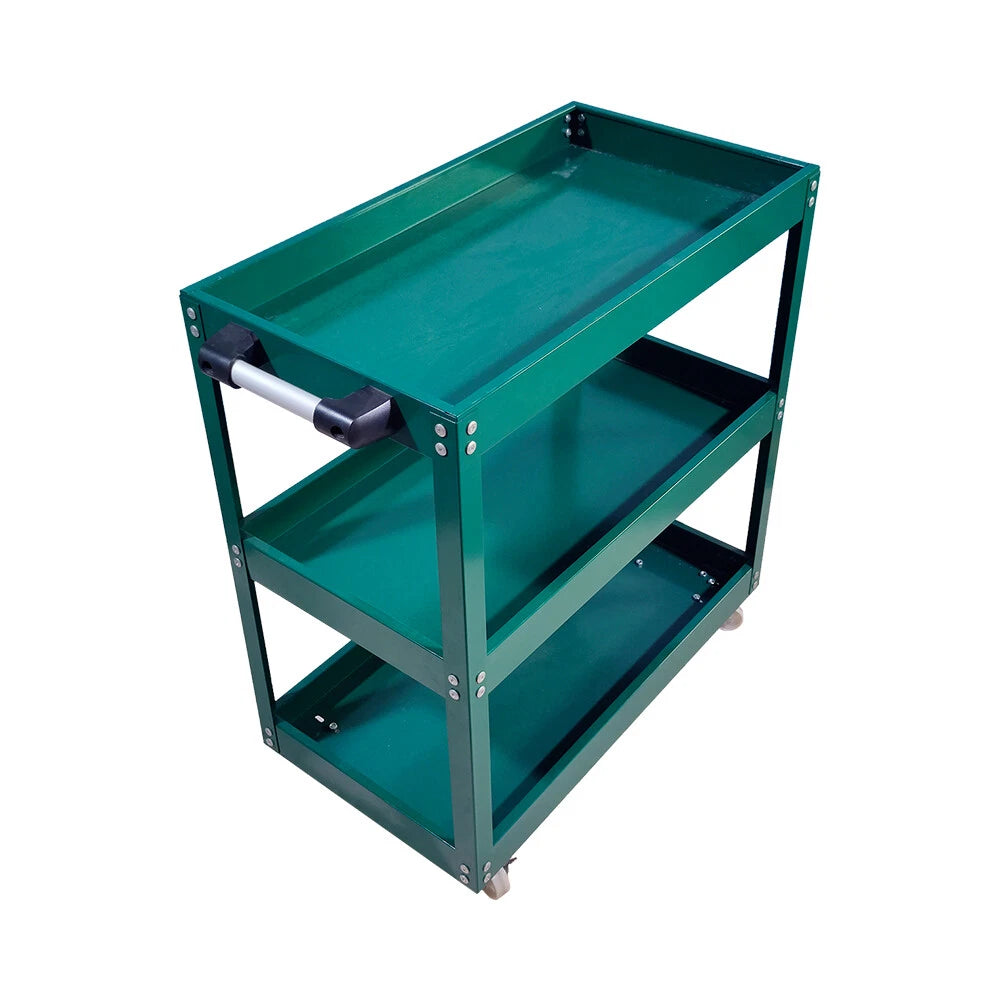 Tool Storage Heavy Duty Durable Garage Trolley Workshop 3 Tier Wheel Cart Shelf | Green
