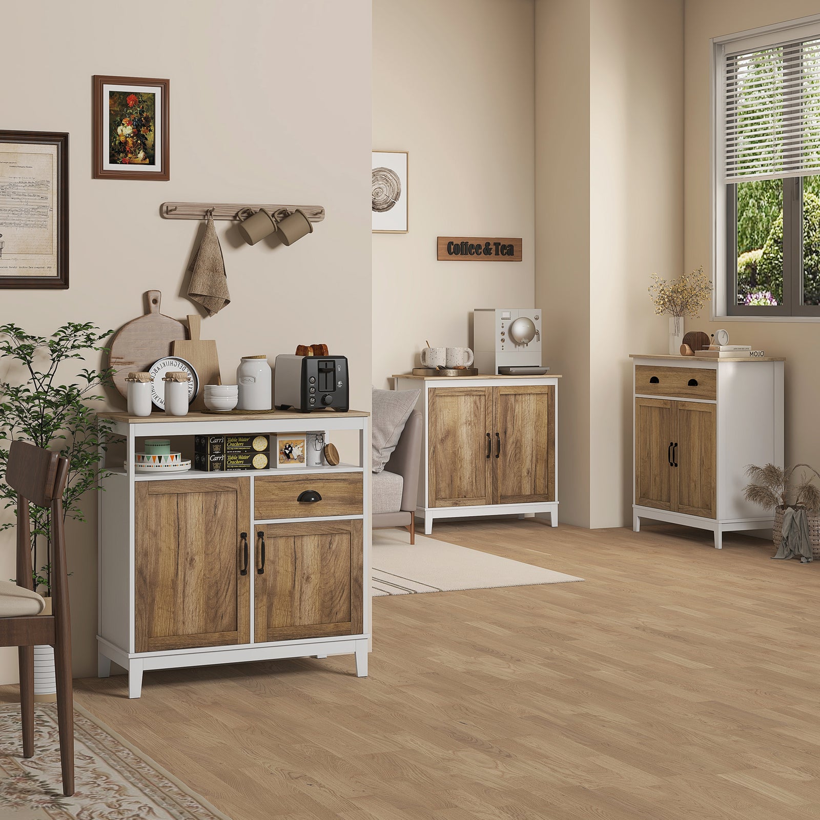 Farmhouse Storage Cabinet Sideboard With 2 Doors