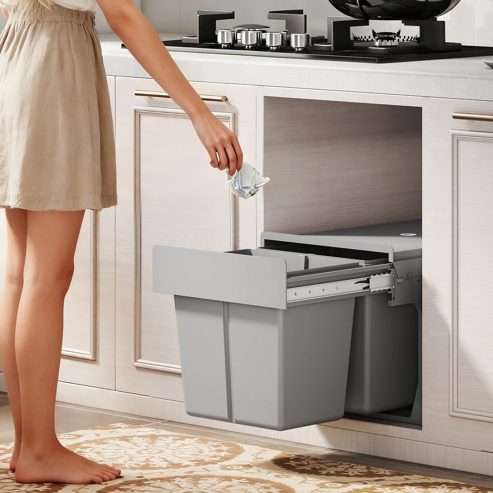 HOMCOM Soft Close Pull Out Bin, Under Sink Bin - 2 Compartments (15l Each)