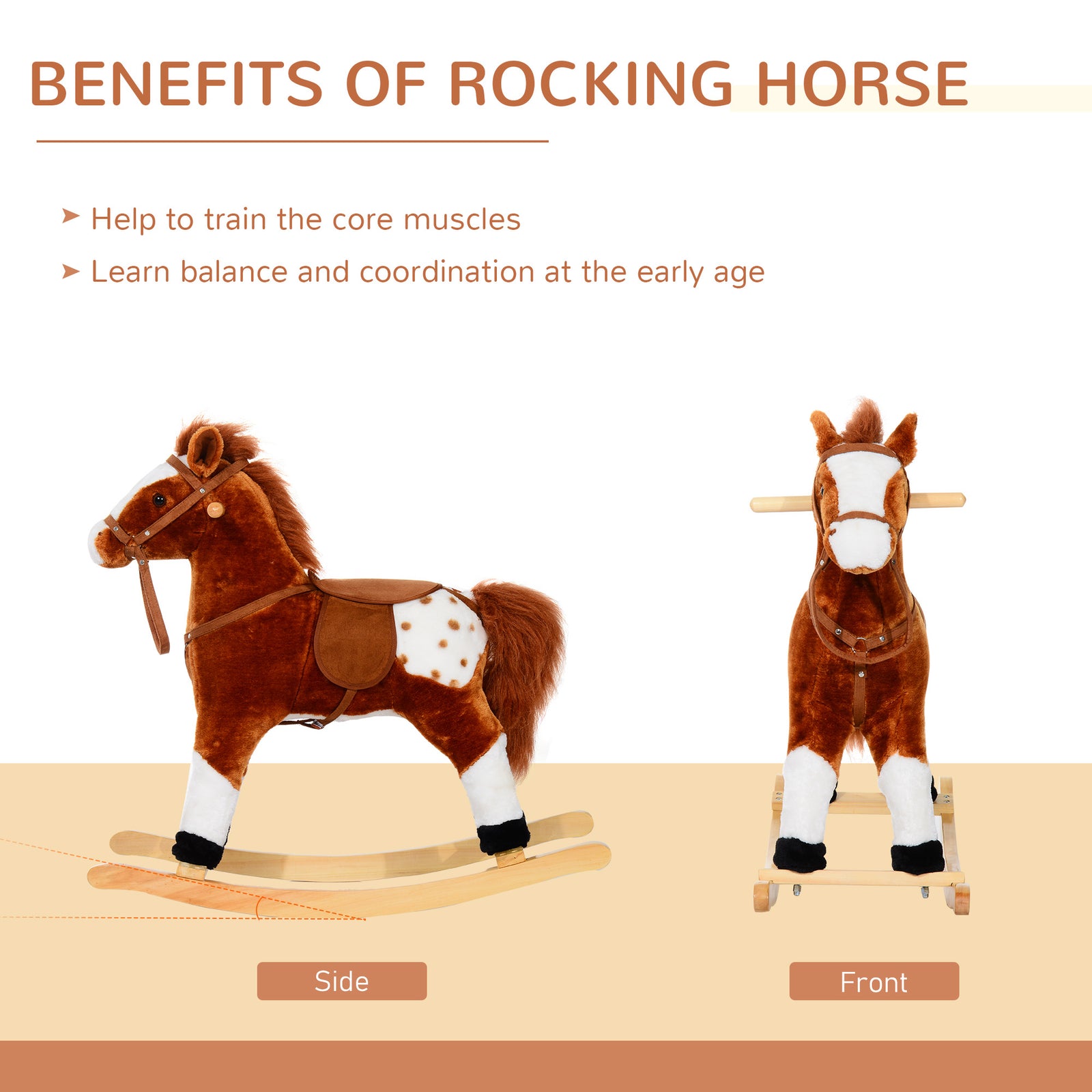Rocking Horse Toy Plush Wood Pony Riding Rocker Neigh Sound | Brown