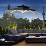 3m Cantilever Parasol W/ Solar Lights & 360° Spin | Dark Gray