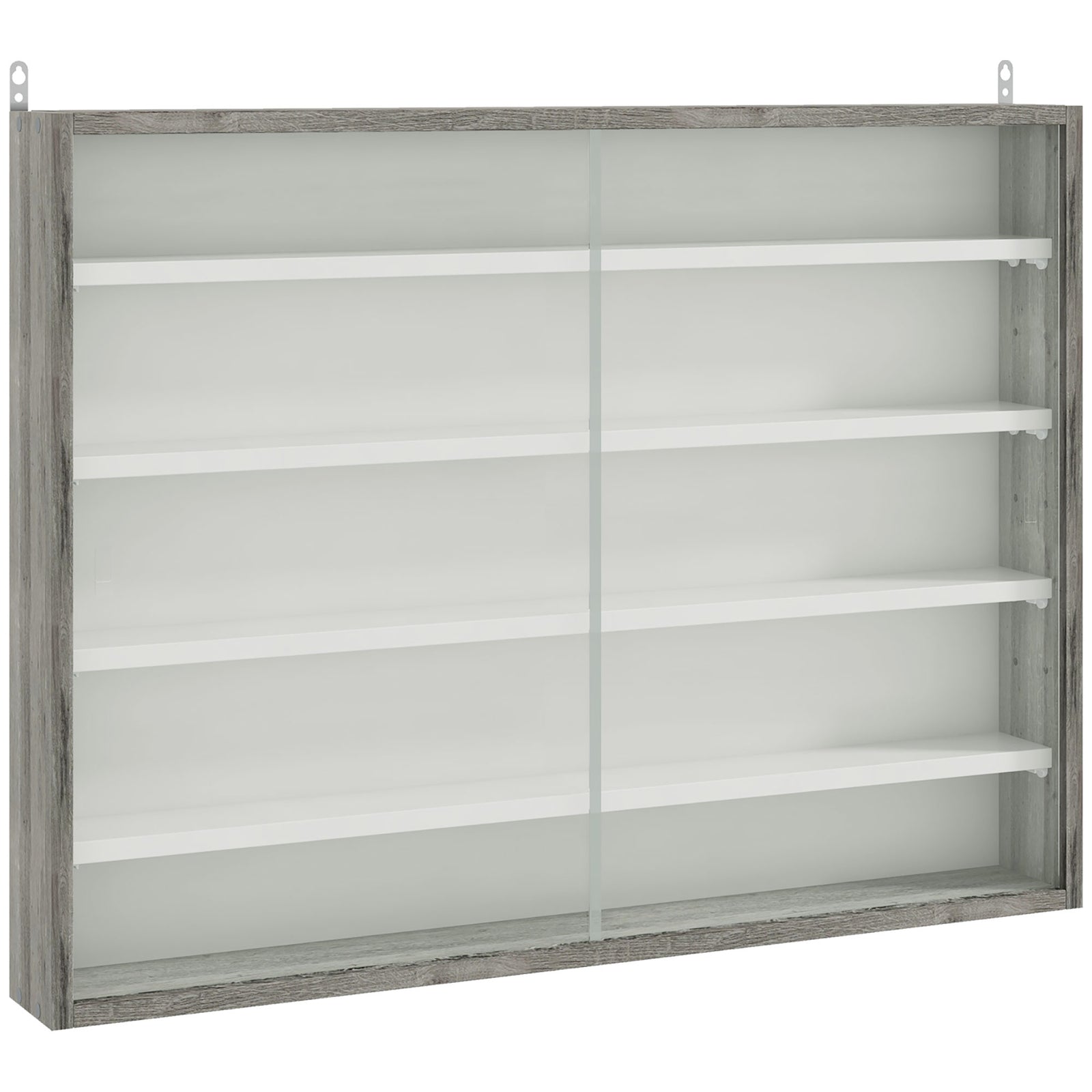 5-tier Wall Display Shelf Unit Cabinet Shelves Glass Doors | One Size | Gray
