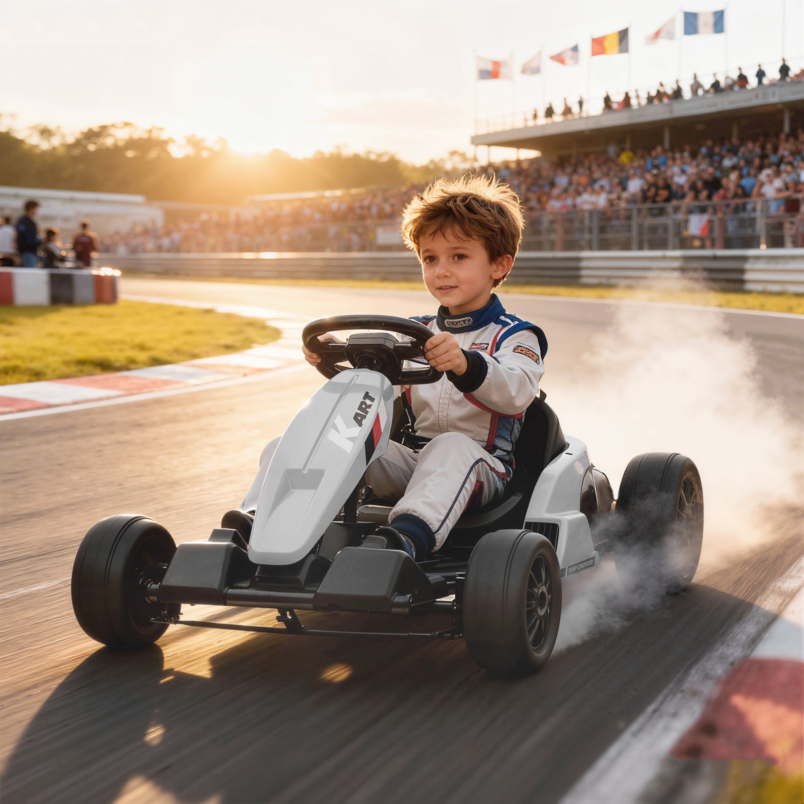 24v Electric Go Kart With Drift Mode, Adjustable Seat | White